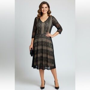 Lane Bryant Lace Stretch Sweater Dress Plus Size 14/16 Black Nude Fit & Flare